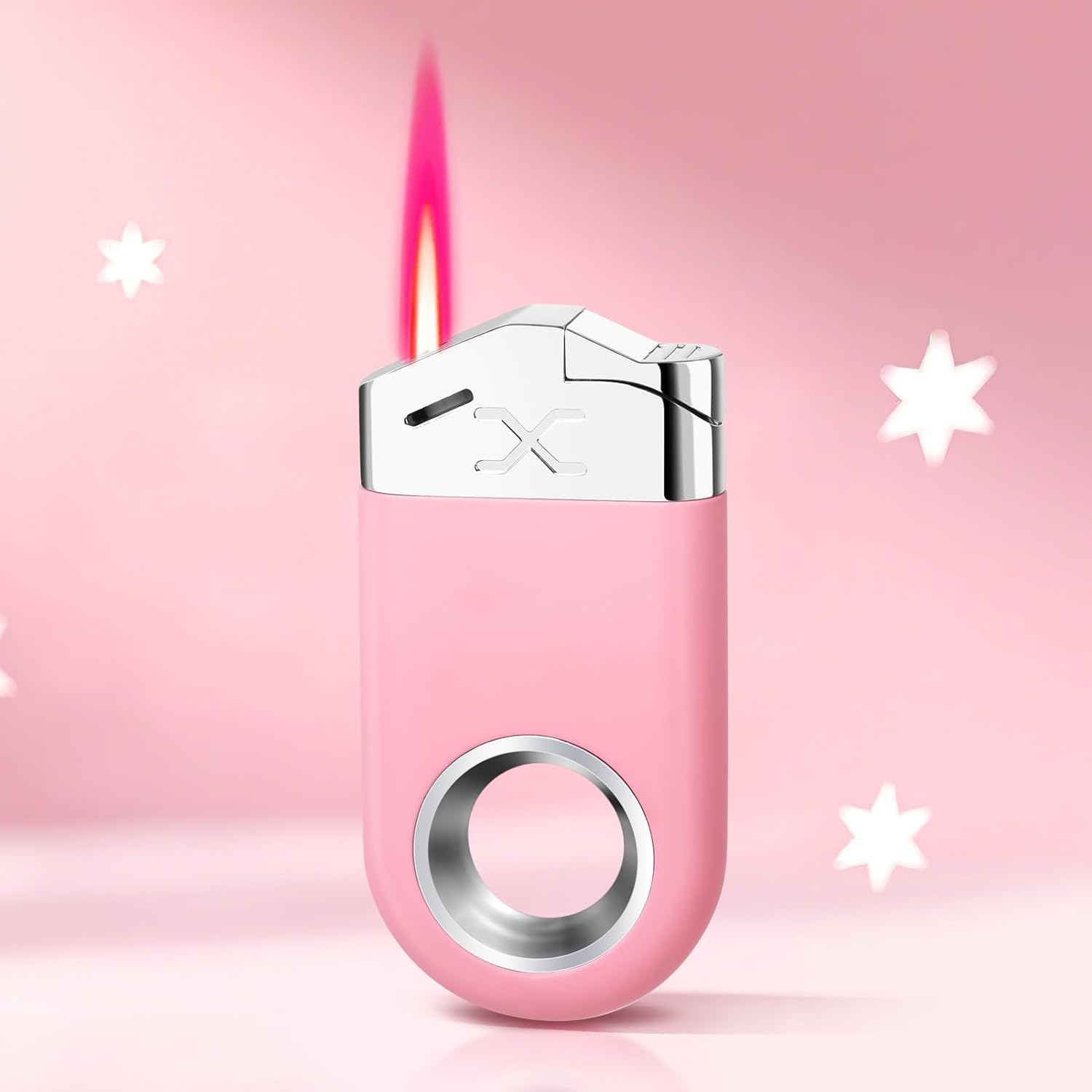 Cool Torch Lighter, Creative Fidget Lighter, Jet Flame Keychain Lighters Refillable Butane Torch for Candle BBQ, EDC Pocket Lighters, Unique Gifts for Men Women (Pink)