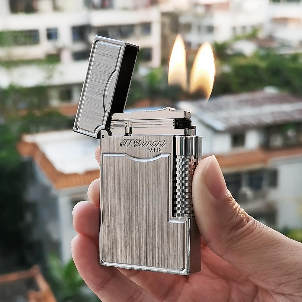 Classic LE Grand Lighter, Clear Ping Sound, Refillable, Side Slide Lighter Single Flame, Adjustable Soft Flame, Gift for Men Dad Boyfriend Husband (Silver Dual Flame)