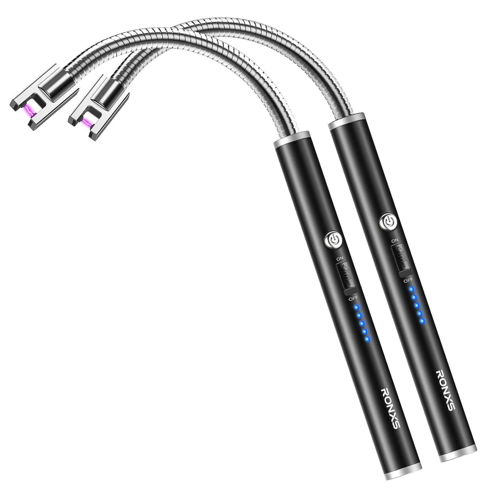 RONXS Electric Lighter Windproof Flameless Candle Lighter with Safety Lock, Type-C Rechargeable Long Lighters for Grill BBQ Camping (Black)