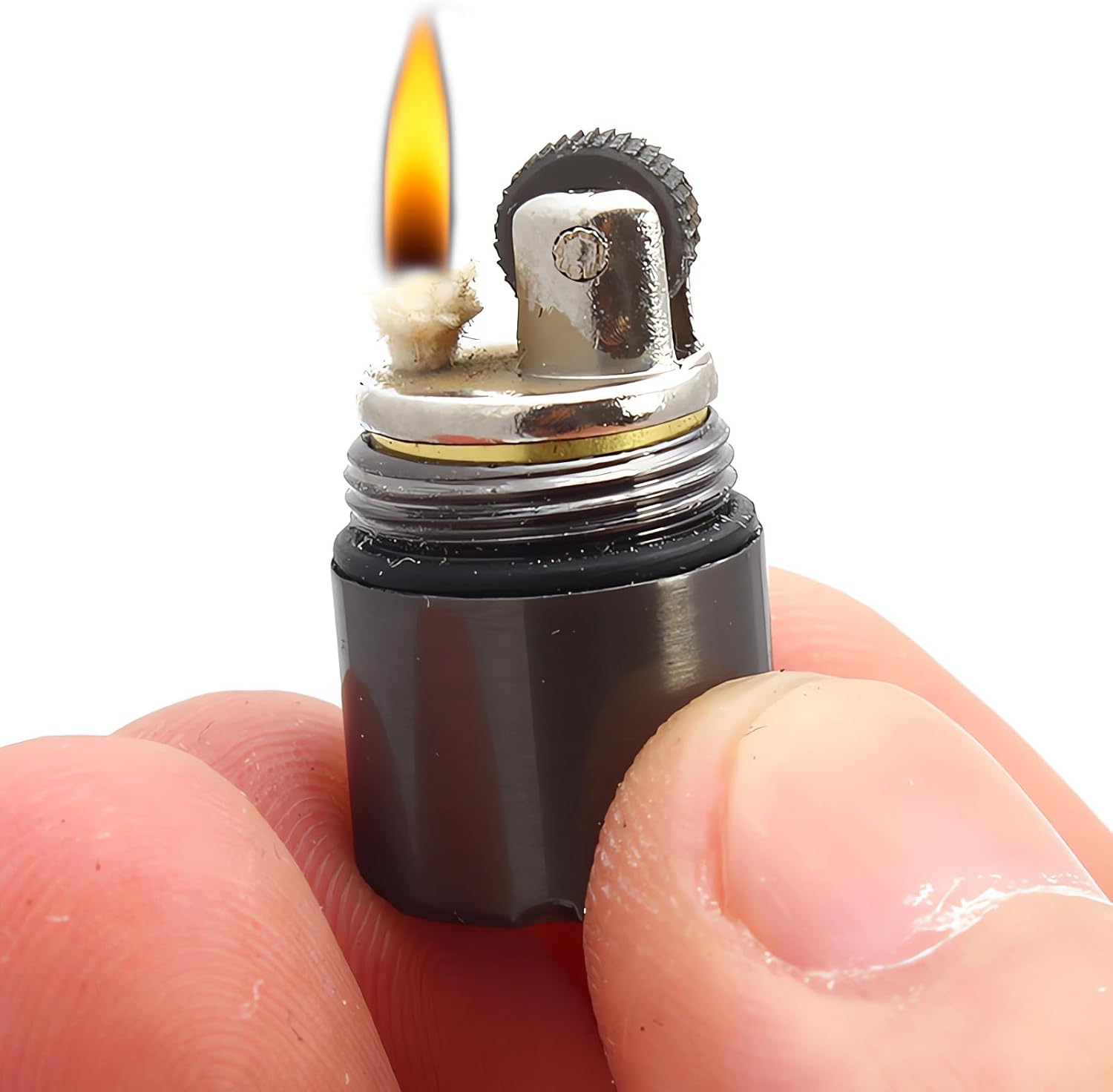 The World's Smallest Kerosene Lighter! Height 2.5cm/φ 1.3cm Capsule Lighter Portable Metal Miniature EDC Gear Waterproof Tiny Peanut Lighter (Fuel not Included) (Mini Black)
