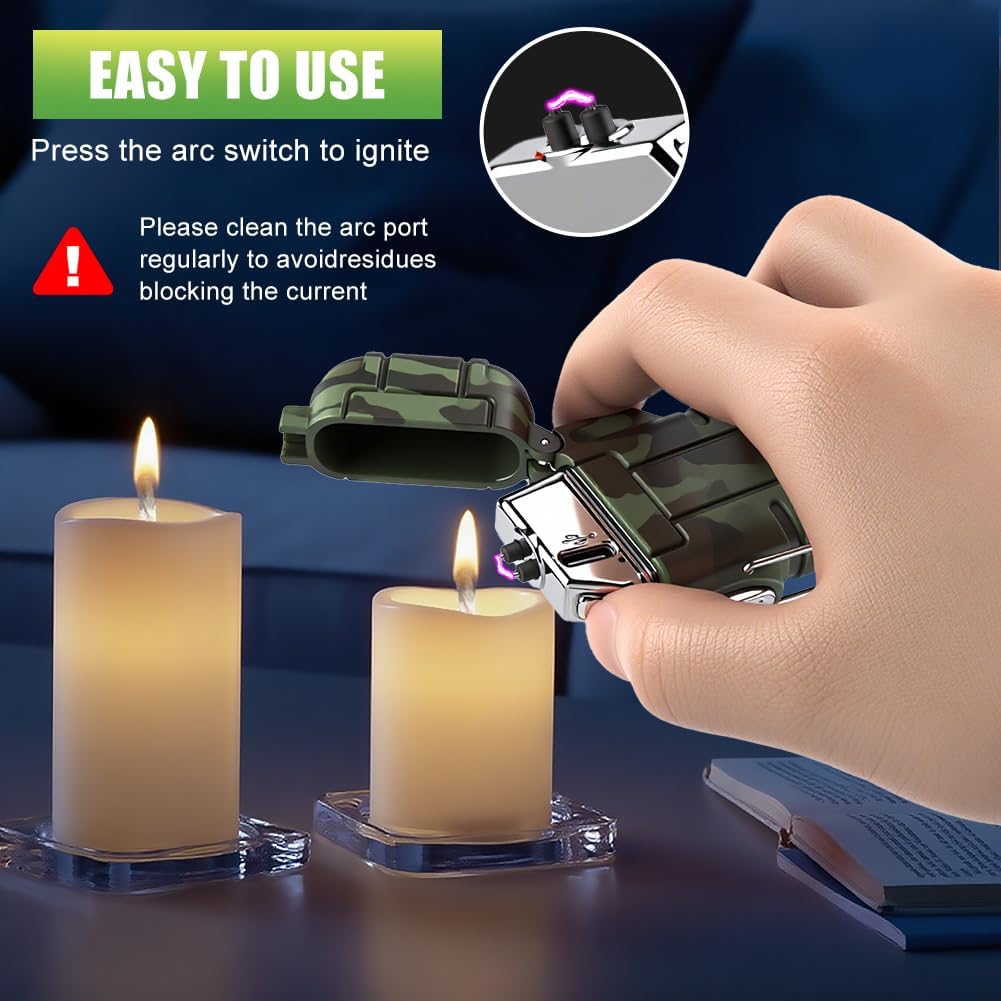 LcFun Electric Lighter USB C Rechargeable Plasma Lighter Windproof Flameless Arc Lighters, Waterproof Matches for Camping Hiking Hunting, Survival Tactical Gear Gifts for Men Fathers Husband