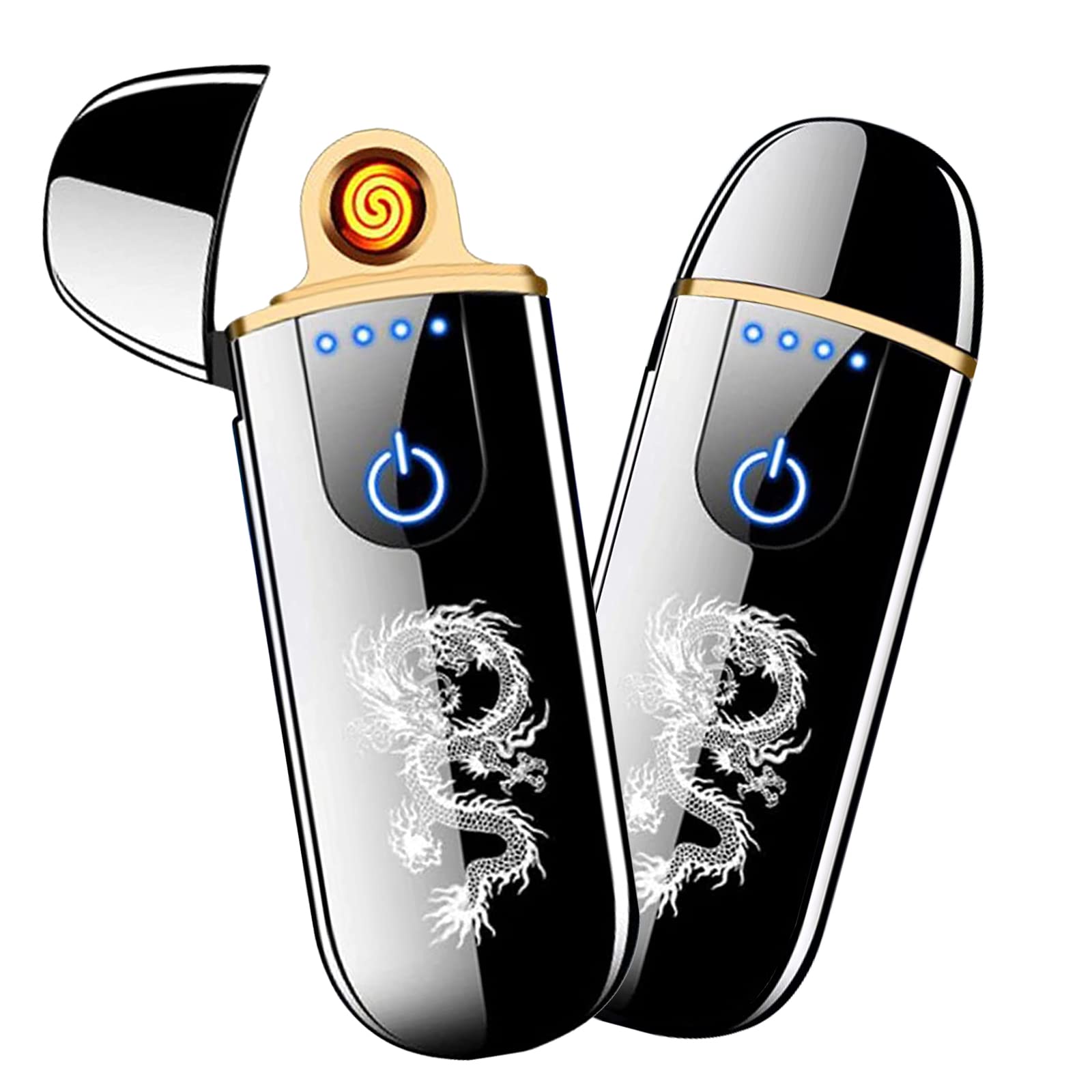 Electric Lighter, Smart USB Rechargeable, Mini Touch Ignition Windproof Flameless Plasma Lighter with Battery Indicator for Men Father Gifts (Pure Black)