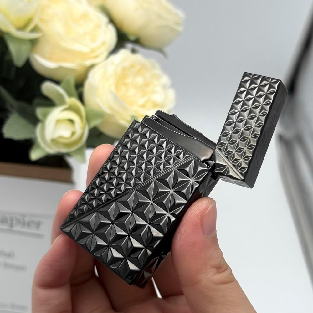 Ligne 2 lighters, Classic Metal Lighter, Clear Sound, Refillable Butane Lighter for Candles, Adjustable Soft Flame, Gift Collection for Men Dad Boyfriend Husband, Black