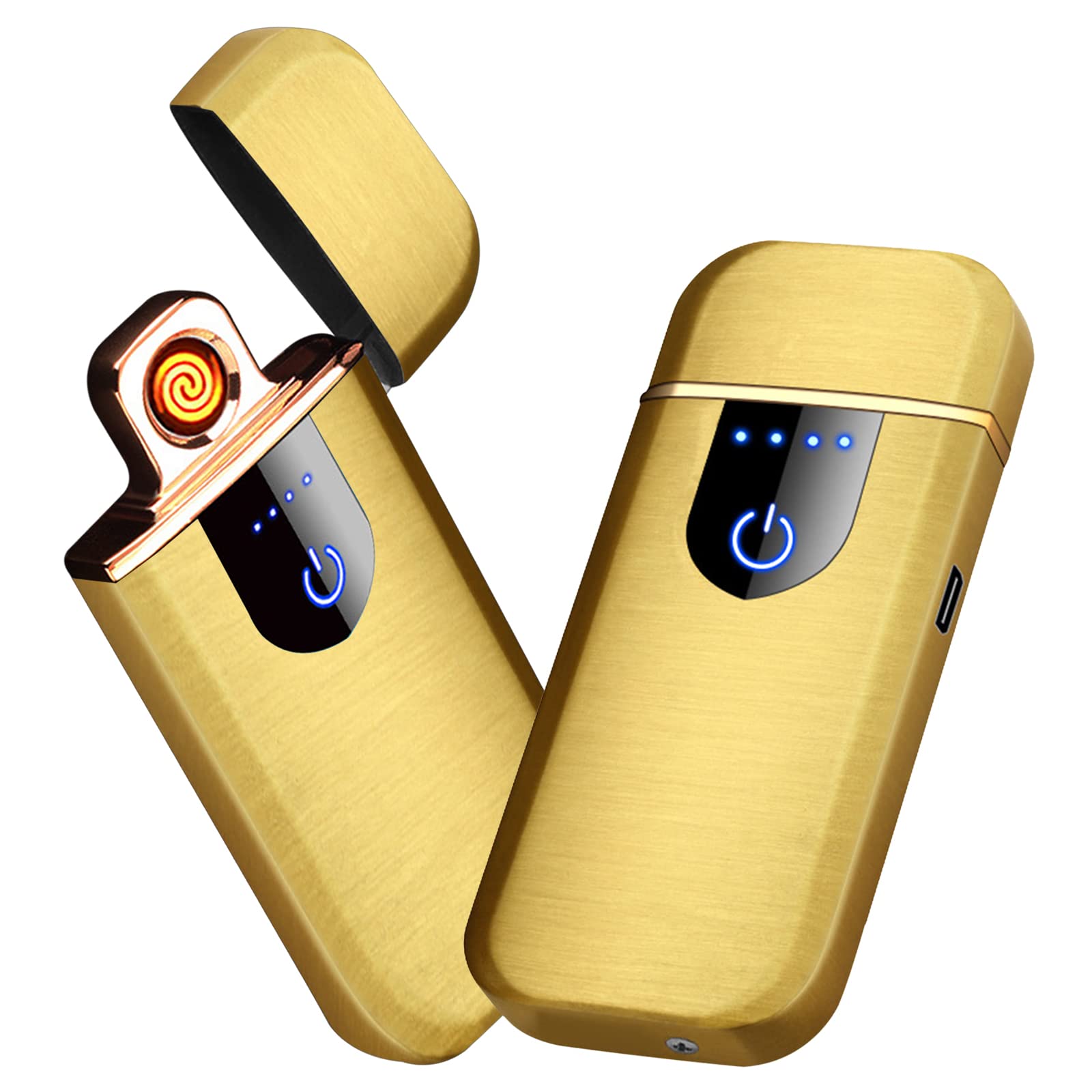 Electric Lighter, Smart USB Rechargeable, Mini Touch Ignition Windproof Flameless Plasma Lighter with Battery Indicator for Men Father Gifts (Pure Black)