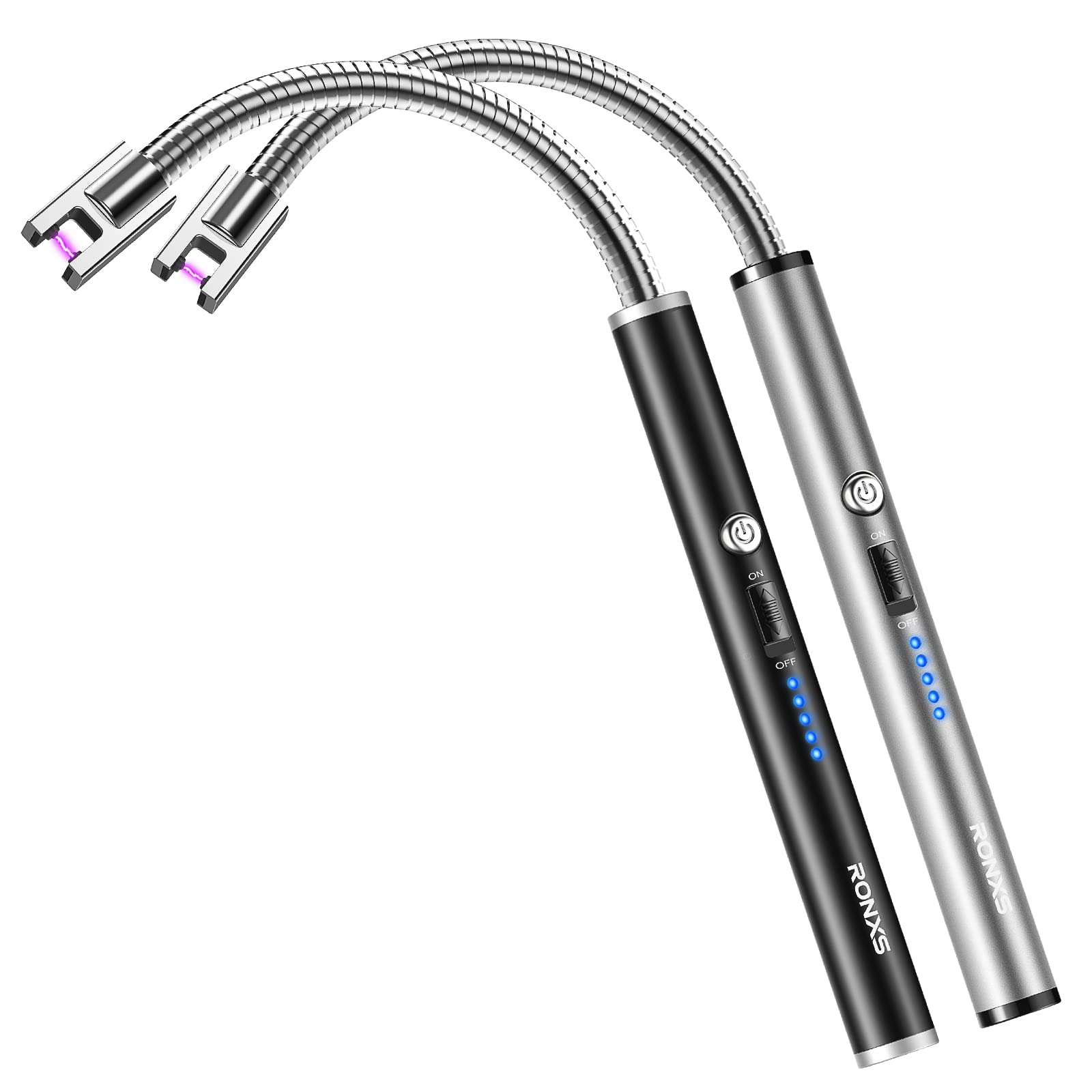 RONXS Electric Lighter Windproof Flameless Candle Lighter with Safety Lock, Type-C Rechargeable Long Lighters for Grill BBQ Camping (Black)