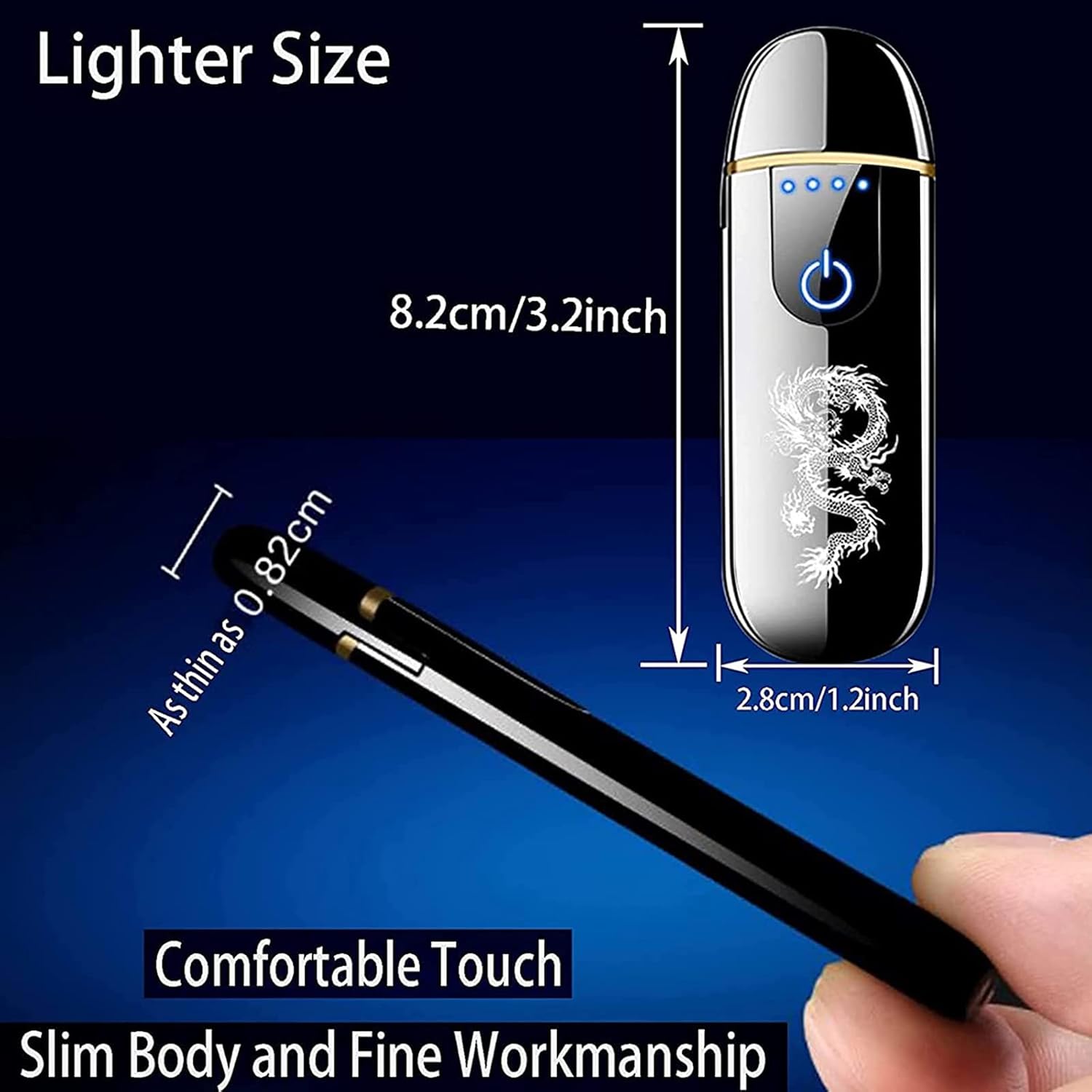 Electric Lighter, Smart USB Rechargeable, Mini Touch Ignition Windproof Flameless Plasma Lighter with Battery Indicator for Men Father Gifts (Pure Black)