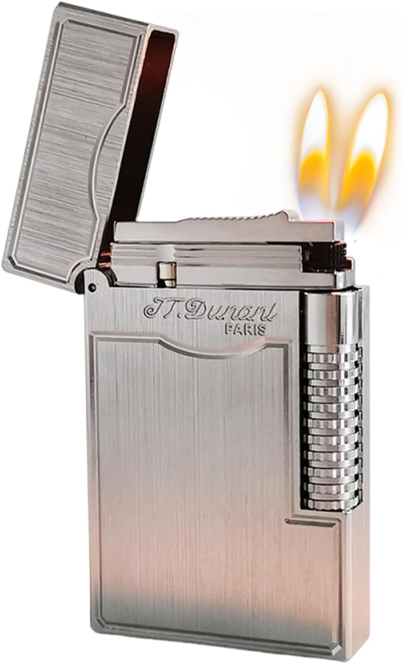Classic LE Grand Lighter, Clear Ping Sound, Refillable, Side Slide Lighter Single Flame, Adjustable Soft Flame, Gift for Men Dad Boyfriend Husband (Silver Dual Flame)
