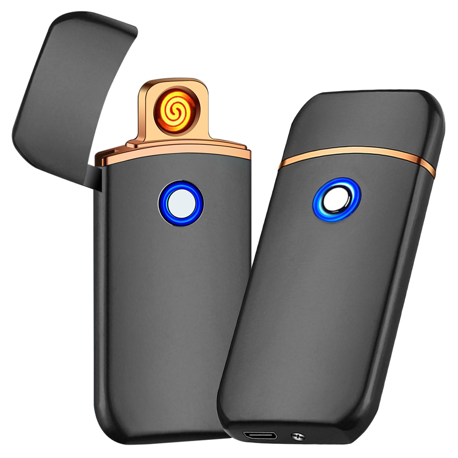 Electric Lighter, Smart USB Rechargeable, Mini Touch Ignition Windproof Flameless Plasma Lighter with Battery Indicator for Men Father Gifts (Pure Black)