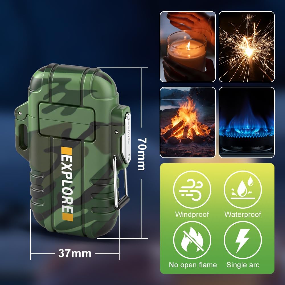 LcFun Electric Lighter USB C Rechargeable Plasma Lighter Windproof Flameless Arc Lighters, Waterproof Matches for Camping Hiking Hunting, Survival Tactical Gear Gifts for Men Fathers Husband