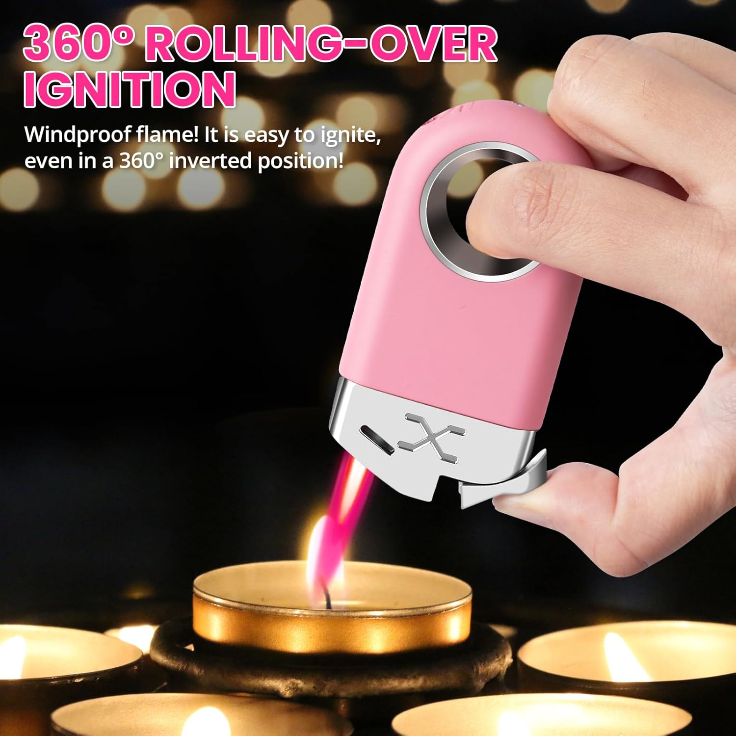 Cool Torch Lighter, Creative Fidget Lighter, Jet Flame Keychain Lighters Refillable Butane Torch for Candle BBQ, EDC Pocket Lighters, Unique Gifts for Men Women (Pink)