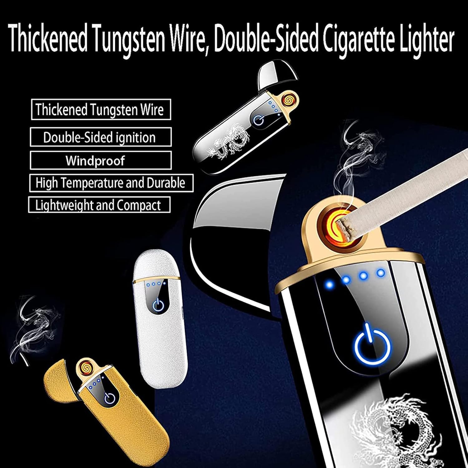 Electric Lighter, Smart USB Rechargeable, Mini Touch Ignition Windproof Flameless Plasma Lighter with Battery Indicator for Men Father Gifts (Pure Black)