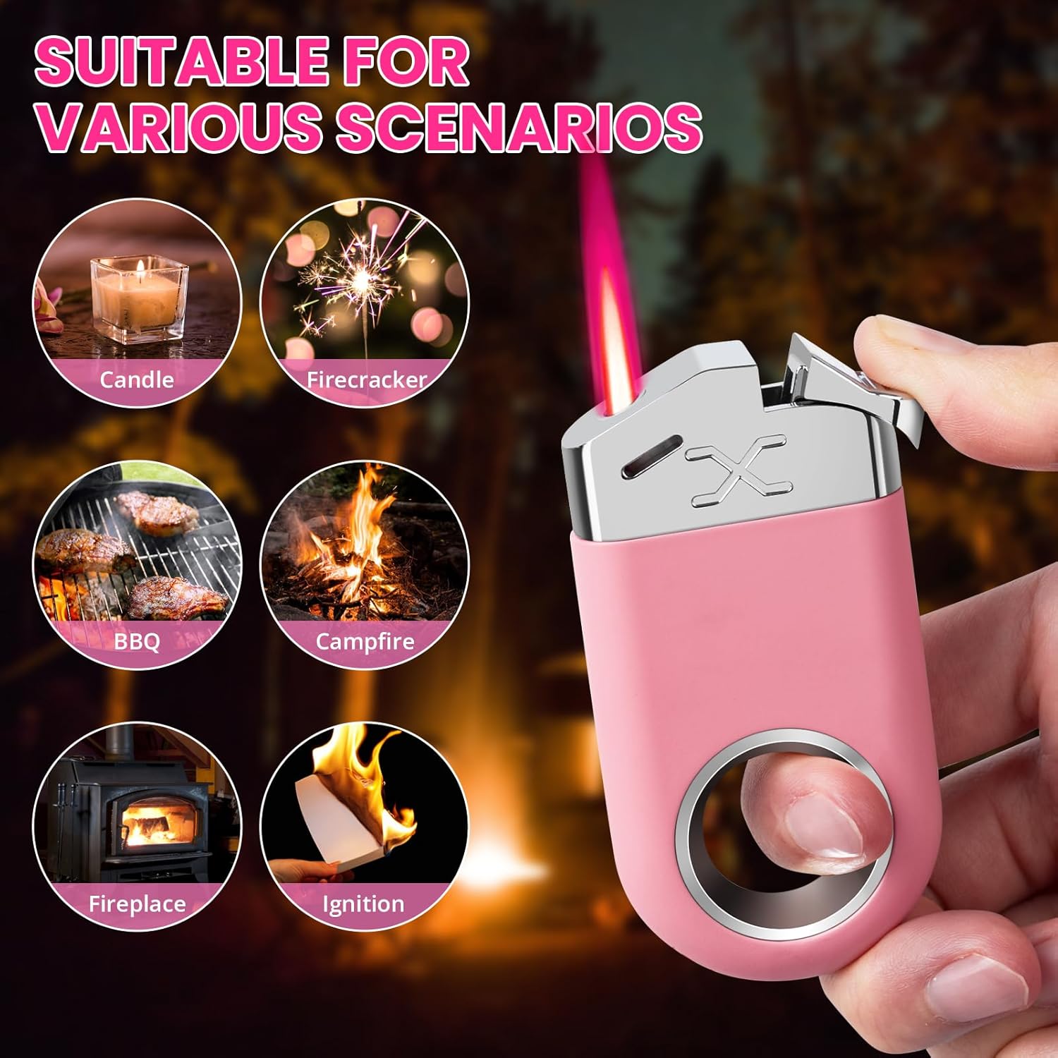 Cool Torch Lighter, Creative Fidget Lighter, Jet Flame Keychain Lighters Refillable Butane Torch for Candle BBQ, EDC Pocket Lighters, Unique Gifts for Men Women (Pink)