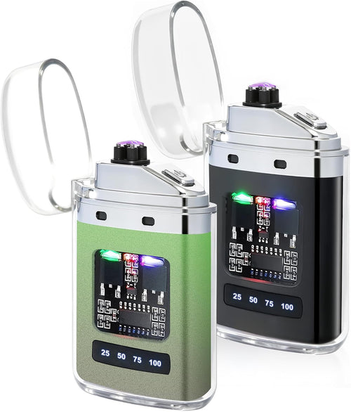 2 Pack Electric Lighter - USB Rechargeable Plasma Lighters, Windproof Plasma Lighters, Pocket Metal Lighter with LED Battery for Candle Party, Outdoor Camping（Black+Pine Green）