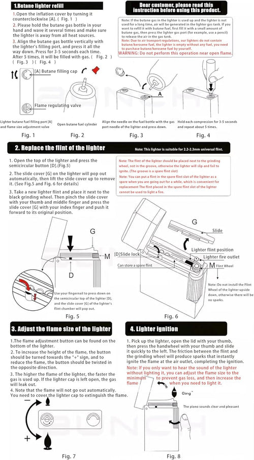 Classic Brass Lighter Hammered Texture Carved Vintage Side Slide Ignition Butane Refillable Lighter for Men, Dad, Husband, Unique Collectible,Gold